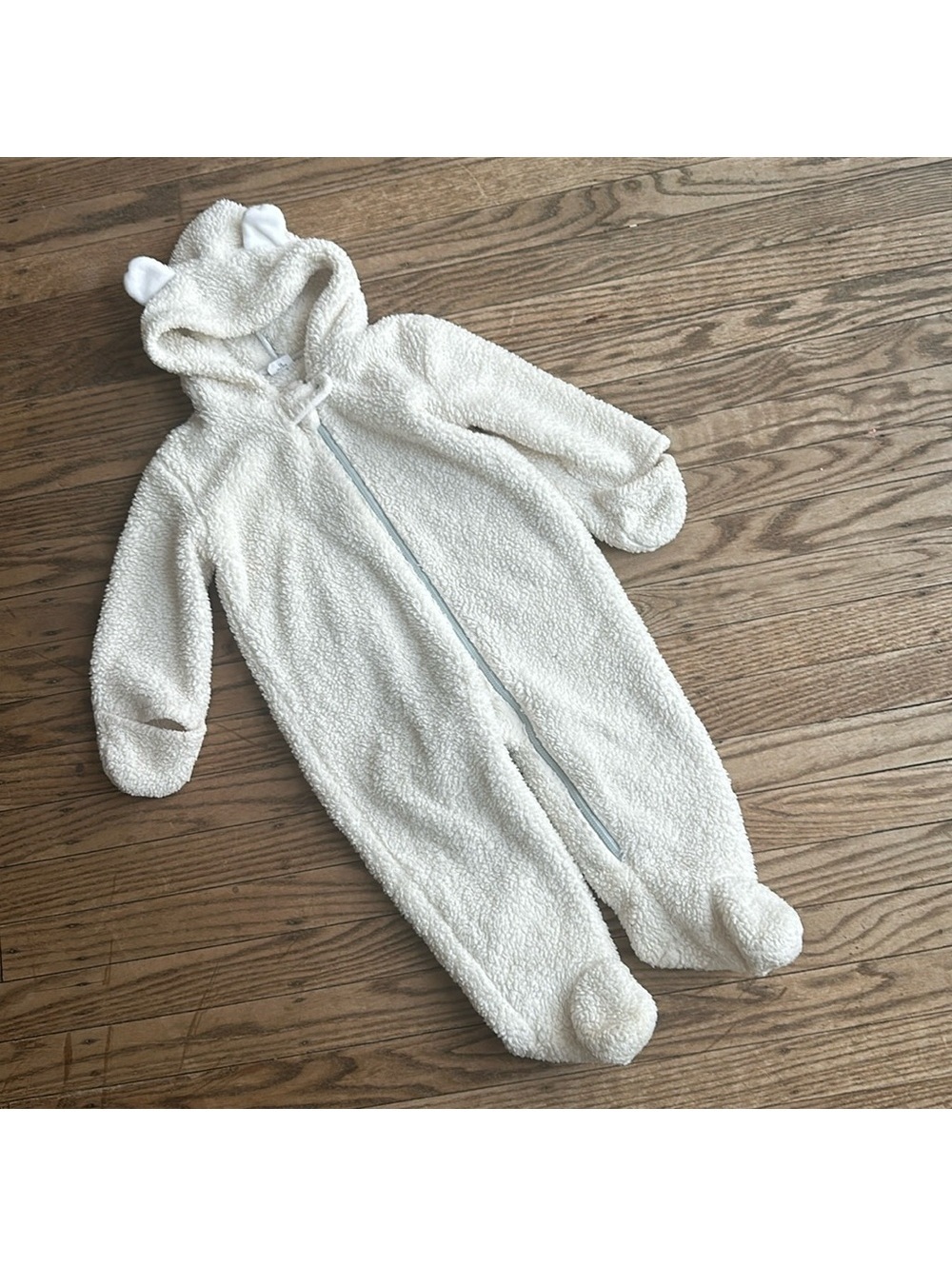 Egg collective white cream Sherpa fleece toddler snowsuit 18 mos EUC